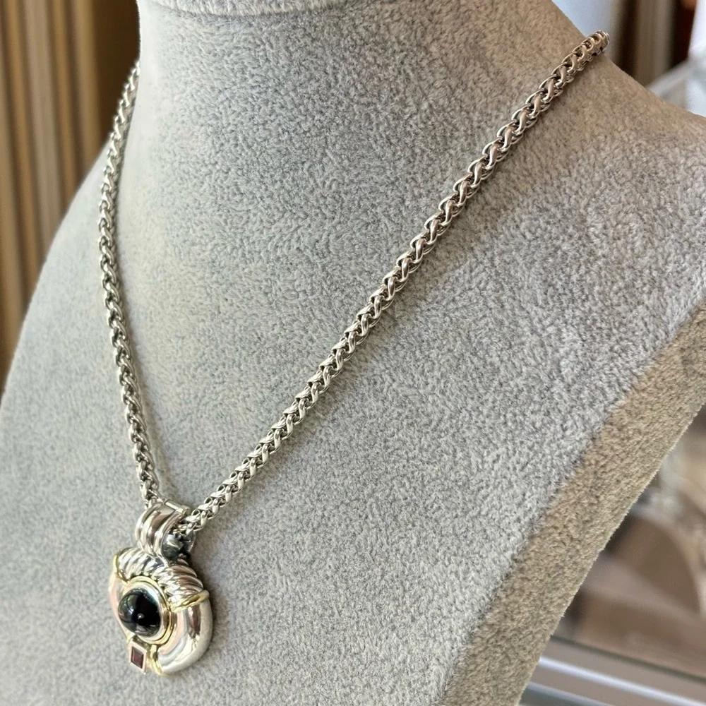 David Yurman 925 & 14k Gold Renaissance Pendant Necklace with Black Onyx 18" - Picture 7 of 9